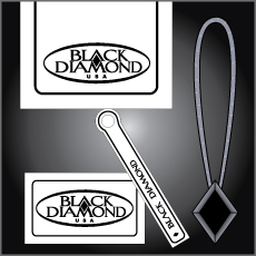 black diamond, labels, trims, zipper pull