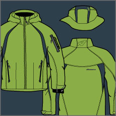 nordica apparel, line drawing, mens, ski outerwear, ski clothing