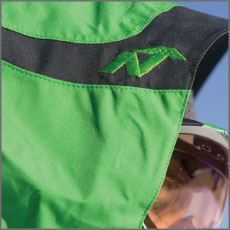 nordica apparel, embroidery details, ski outerwear, ski clothing, apparel, fabric, waterproof, quality